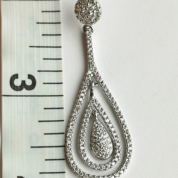 Art Deco CZ drop Earrings in Sterling Silver - Picture 2 of 5